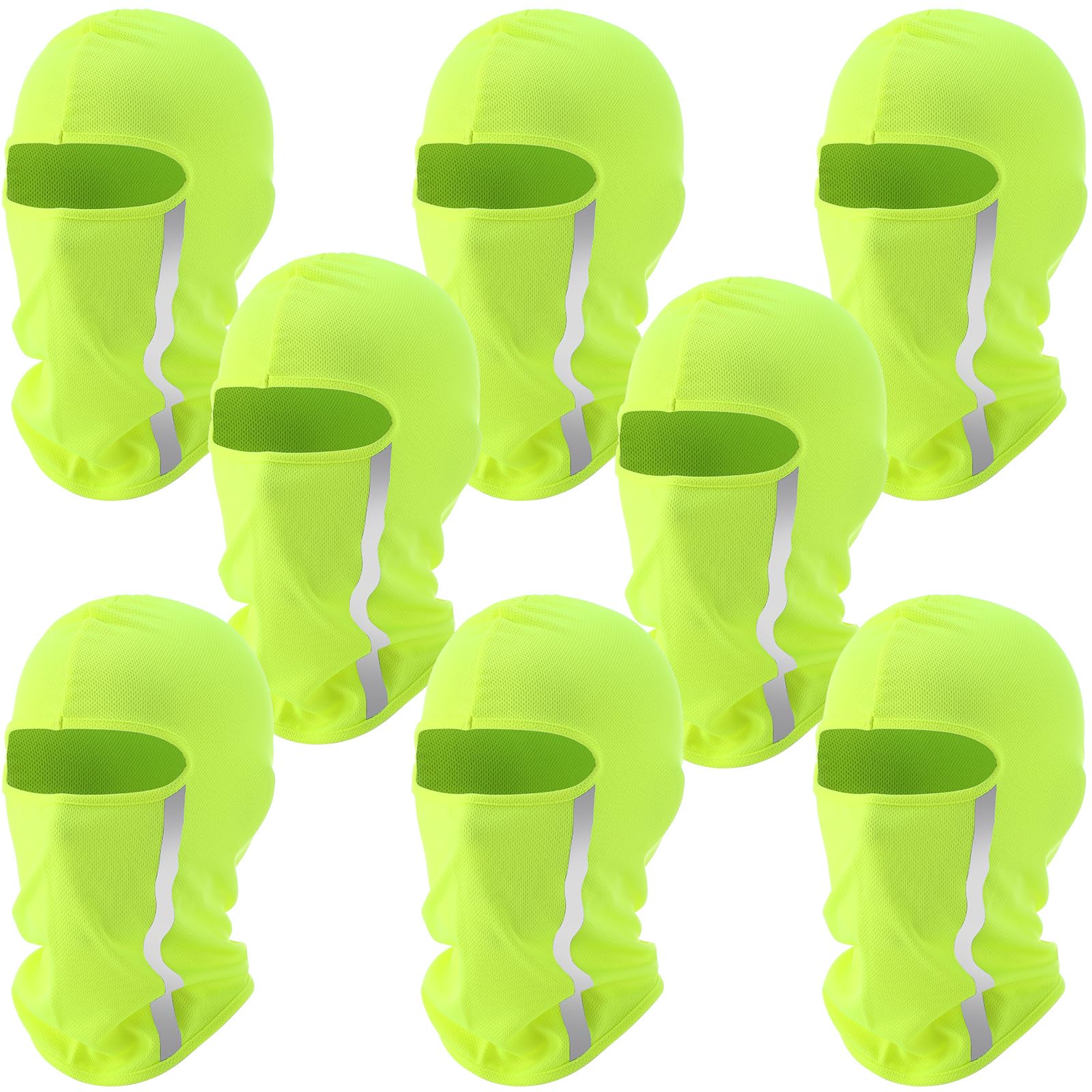 Blulu 8 Pcs Summer Balaclava Uv Sun Protection Full Face Mask Ski Mask For Men Women With Reflective Strip Cooling Breathable (Fluorescent Green)